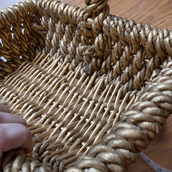Golden brown big braided wooden basket with big handle rectangle organiz… - Picture 12 of 13